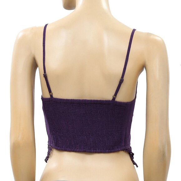 Free People FP One Geo Bralette Cropped Top Smocked Crochet Embroidered S 282651 - Picture 6 of 7